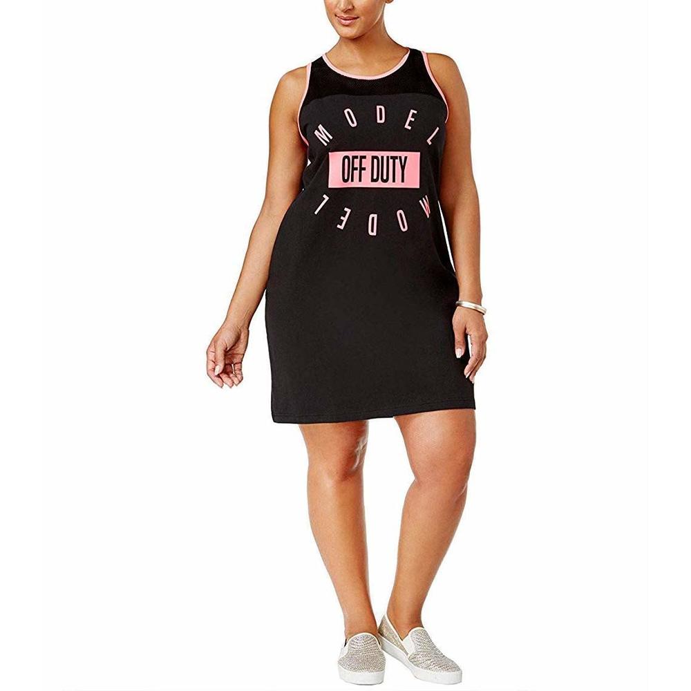 Material Girl Womens Activewear Plus Slogan Mesh Yoke Dress Size 2X